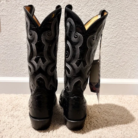 Tony Lama Black Western Boots full quill ostrich leather - Picture 2 of 5